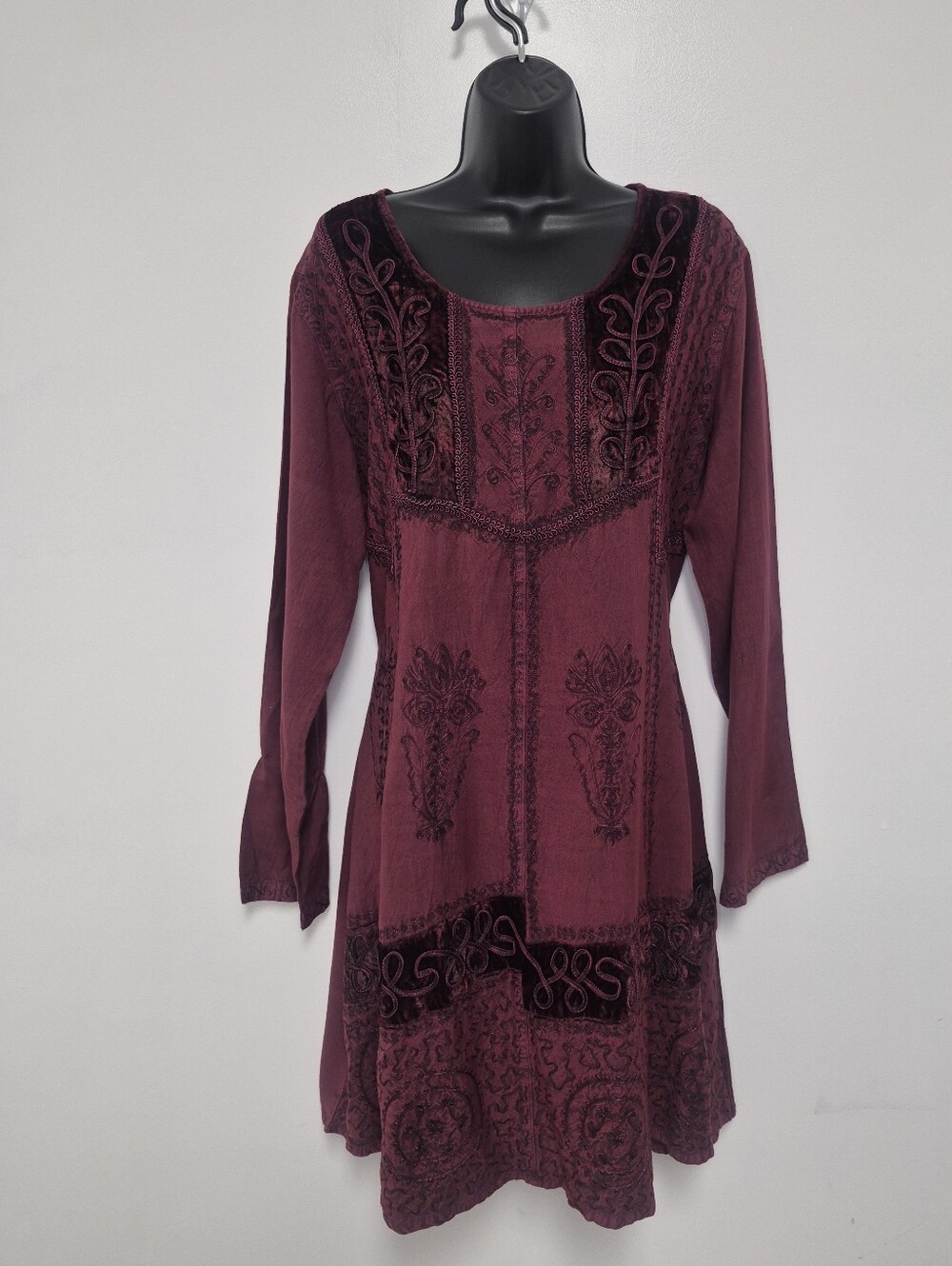 Holyclothing Renaissance Faire Burgundy Embroidered Mixed Media Dress sz M
